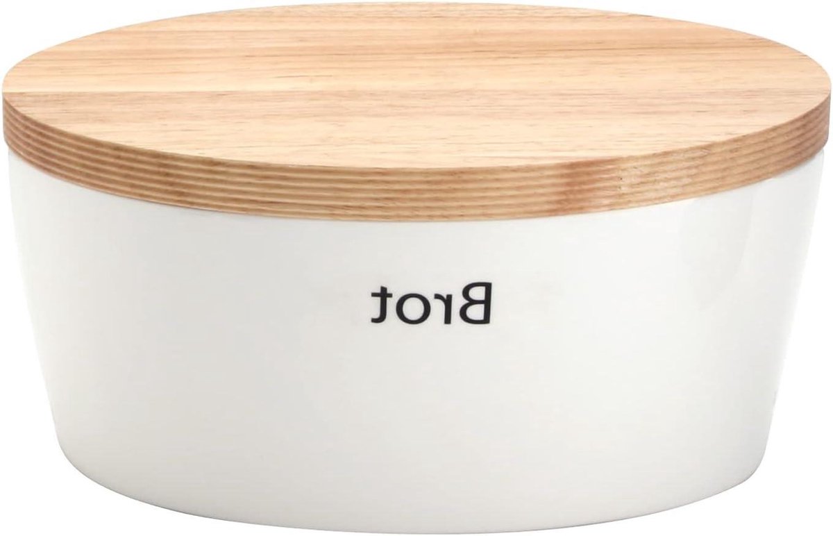 Ovaal bruine broodpan met houten deksel - 27 x 20 x 13 cm bread box