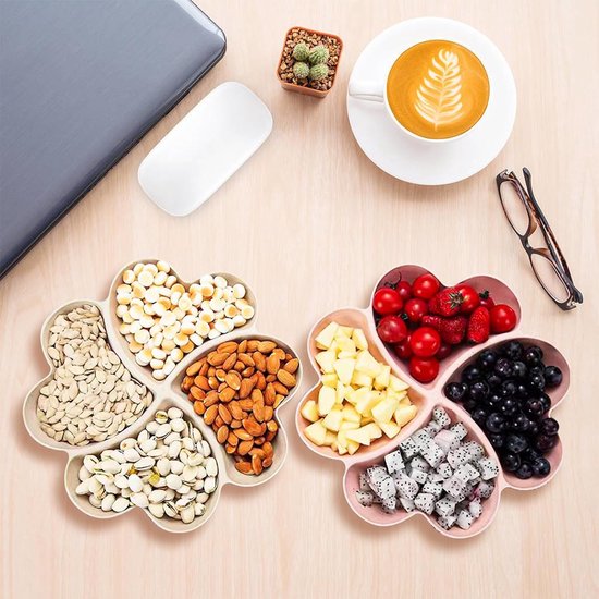 Yhjxly 4 stuks snackborden met vakken, snackschaalset, plastic snackborden, fruitborden, herbruikbare borden met voor thuisfeesten en noten, snoep, fruit, eten, gedroogd
