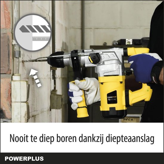 Powerplus Elektrische klopboormachine POWX1175 - 4 in 1: boren hamerboren beitelen en beitelrotatie, 1600 W boormachine, 5 J, SDS plus, 6 accessoires