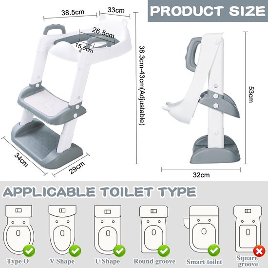 Rabb 1st Toilet ladder for children, upgraded children's toilet for boys and girls, 2-in-1 children's toilet seat with stairs, splash and non-slip