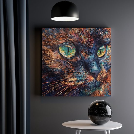 Artaza Canvas Schilderij Kat met Groene Ogen - Dieren - 30x30 cm - Klein - Wanddecoratie Woonkamer - Schilderijen - Muurdecoratie
