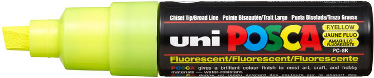 Posca Krijtstift Chalkmarker Universele Marker Uni Marker Fluoriserend Geel PC-8K 8mm Beitelpunt Large 1 stuk
