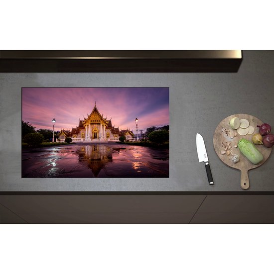 Foto: Inductieplaat beschermer boeddhistische wat benchamabophit tempel met gouden details in bangkok thailand 80x50 cm 2 mm dik inductie beschermer bescherming inductiekookplaat kookplaat beschermer van wit vinyl