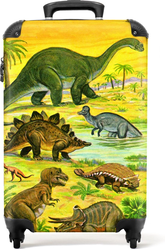NoBoringSuitcases.com® - Kinderkoffer jongen dino - Kindertrolley jongens - Handbagage koffer lichtgewicht - Reiskoffer trolley kinderen - Rolkoffer met wieltjes - Kindervalies - Past binnen 55x40x20 en 55x35x25