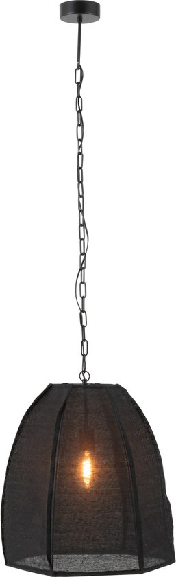 J-Line plafondlamp Peer - linnen/ijzer - zwart - small