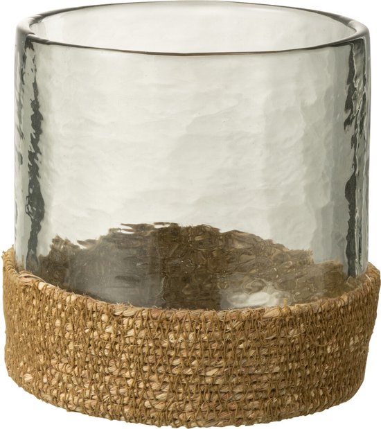 J-Line vaas Mand - glas/jute - transparant - medium