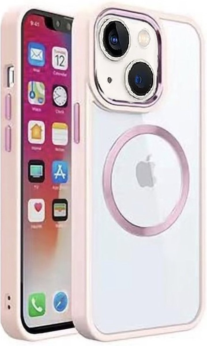 Cityhoesje - iPhone 15 - Backcover hoesje - Magsafe - Transparant - Lichtroze
