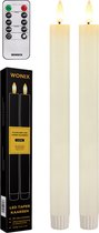 Wonix® - Led Kaarsen met Bewegende Vlam - Kaarsen op Batterijen - 2 Stuks - met Timer en Afstansbediening - 25cm Lang en Ø2.2cm - Ivoor - Warm Wit Licht