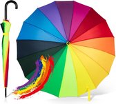 Automatische paraplu regenboog 100 cm Ø windbestendig - 16 keer stutten - groot stormvast en stabiel met één hand te bedienen umbrella