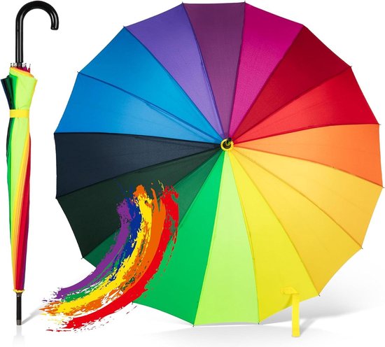 Automatische paraplu regenboog 100 cm Ø windbestendig - 16 keer stutten - groot stormvast en stabiel met één hand te bedienen umbrella