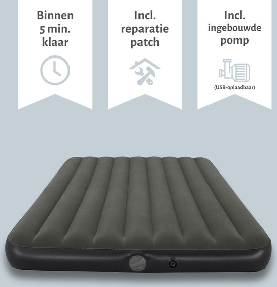 Matelas pneumatique Bestway - 2 personnes - 152 x 203 x 25 cm - Vert - Pompe incluse - Kit de réparation