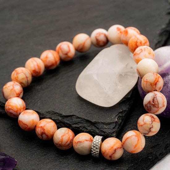 OZ Jewels - Bracelets de perles Jaspe Veiné Rouge - Pierres Naturelles - Taille unique - Élastique