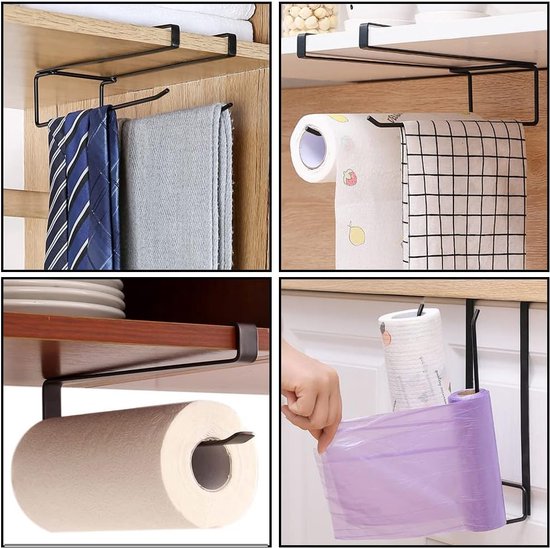 Porte-rouleau de cuisine sans perçage, porte-rouleau de cuisine, armoire, porte-rouleau de papier noir, essuie-tout, porte-rouleau pour cuisine, salle de bain, rangement et organisation, 2 pièces