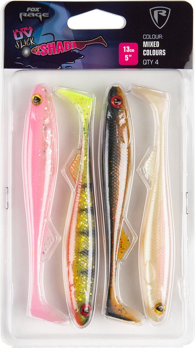 Fox Rage Slick Shad UV Mixed Colour Pack - 4 Stuks UV PC; P; DO; P 11cm UV PC; P; DO; P van Merkloos — afbeelding 2