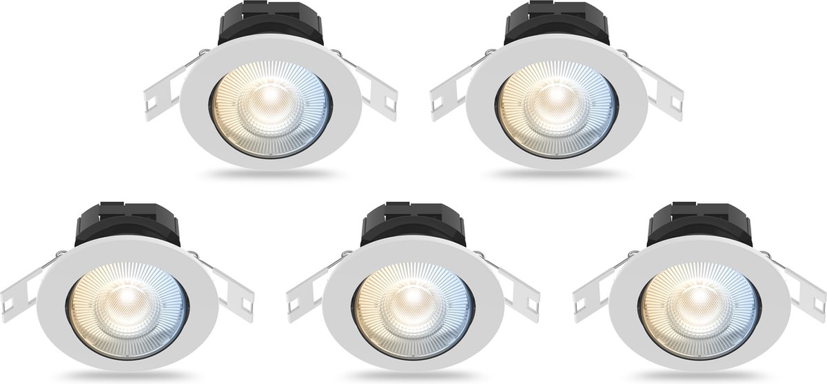 Calex Slimme Inbouwspots - Set van 5 stuks - Smart LED Downlight Dimbaar - Kantelbaar - Warm Wit Licht - Wit