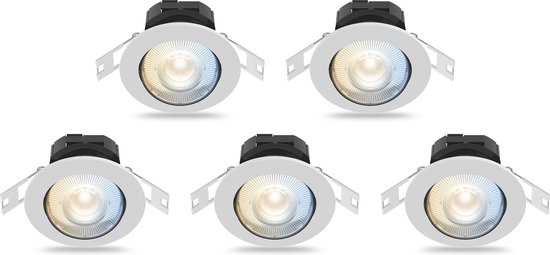 Calex Slimme Inbouwspots - Set van 5 stuks - Smart LED Downlight Dimbaar - Kantelbaar - Warm Wit Licht - Wit