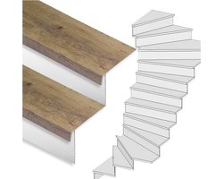 Traprenovatie set - 2 kwart draai - 13 treden SPC toplaag Rustiek eiken incl. witte stootborden