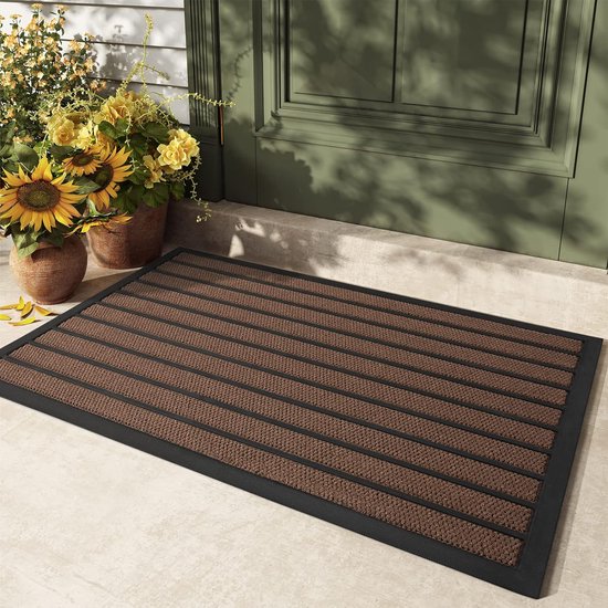 Deurmat voor buiten, antislip, outdoor, vuilvangmat, 60 x 90 cm, wasbaar, duurzame vloermatten, huisdeur, weerbestendig, voor buiten, deurmat voor ingang, hal, tuin (bruin)