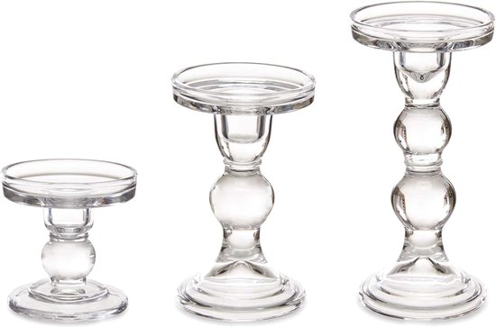 Giftdecor Kaarsen kandelaar set van decoratief glas - voor stompkaarsen - 18/ 14/ 9cm in hoogte