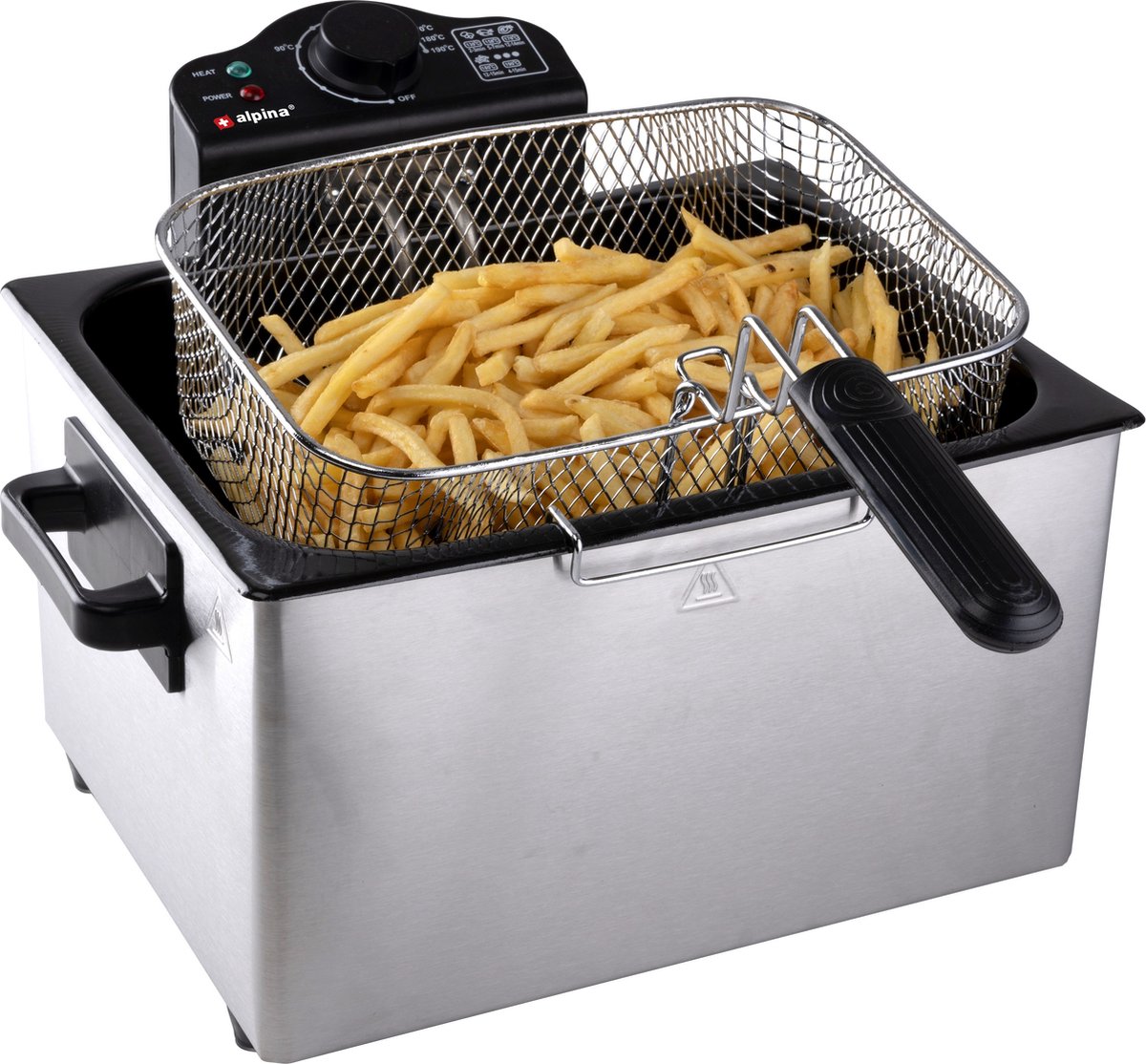 alpina Frituurpan 5 Liter - 3 Manden - 2000 Watt - Thermostaat tot 190 °C - RVS