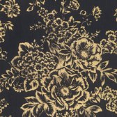 Papier peint Fleurs Profhome 306577-GU papier peint textile texturé avec motif floral or brillant noir 5,33 m2