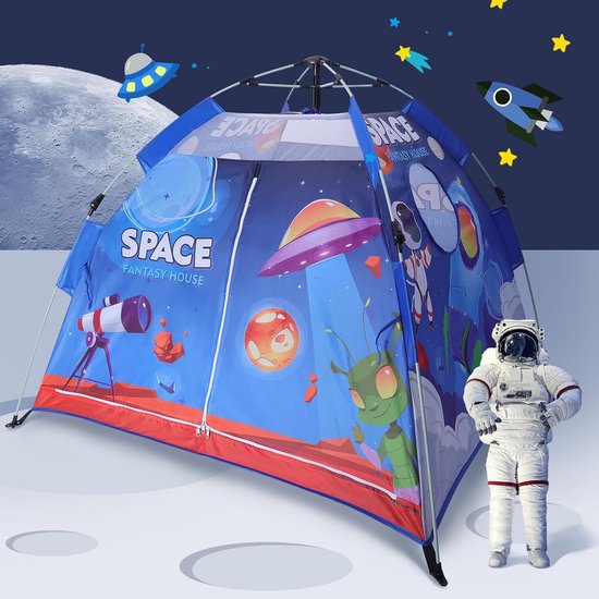 Pop-up speeltent voor meisjes en jongens, kindertent, blauw kasteel, groot speelhuis voor binnen (ruimtewereld) van POP — afbeelding 4