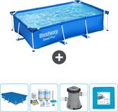 Bestway Rechthoekig Steel Pro Zwembad - 259 x 170 x 61 cm - Blauw - Inclusief Afdekzeil - Onderhoudspakket - Pomp - Vloertegels