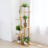 Bamboe Ladder Plantenstandaard Plank, Indoor Outdoor Bloem Display Stand 6 Plant Pot Stand Opbergrek Rekken Eenheid voor Planten Patio Tuin Hoek Balkon Woonkamer