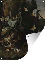 Tuinschilderij Dieren en planten - Schilderij van Melchior d'Hondecoeter - 60x80 cm - Tuinposter - Tuindoek - Buitenposter