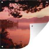 Tuinposters Kust van het meer van Genève in Montreux - 50x50 cm - Tuindoek - Buitenposter