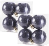 8x stuks kunststof kerstballen met glitter afwerking donkerblauw 8 cm - glitter finish - Kerstversiering/boomversiering