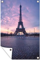 Muurdecoratie De Eiffeltoren tegen een paarse lucht - 120x180 cm - Tuinposter - Tuindoek - Buitenposter
