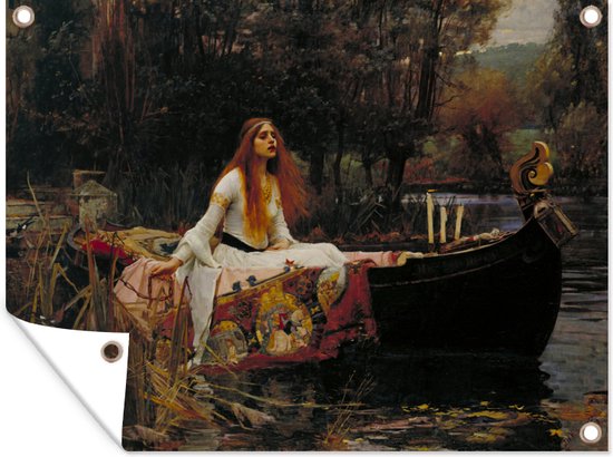 Tuinschilderij De vrouwe van Shalott - schilderij van John William Waterhouse - 80x60 cm - Tuinposter - Tuindoek - Buitenposter