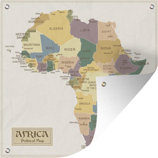 Tuinposters Kaart van Afrika retro - 50x50 cm - Tuindoek - Buitenposter