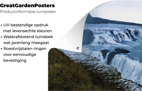 Affiche de jardin Islande - La cascade de Gullfoss en Islande 120x80 cm - Toile de jardin/Toile d'extérieur/ Peintures pour l'extérieur (décoration de jardin)