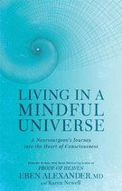 Boek 'Living in a Mindful Universe', met een blauw spiraalpatroon en de titel in grote letters.