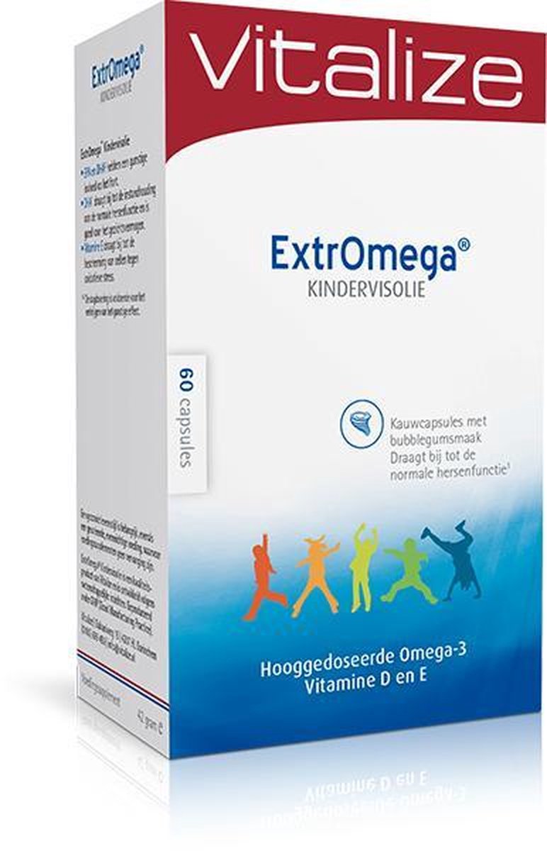 Goedkoopste Vitalize ExtrOmega Kindervisolie 60 capsules | Bouwsteen voor de hersenen en goed voor het hart - Met een lekkere bubblegumsmaak