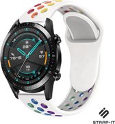 Siliconen Smartwatch bandje - Geschikt voor  Huawei Watch GT sport band - kleurrijk wit - 42mm - Strap-it Horlogeband / Polsband / Armband