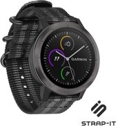 Nylon Smartwatch bandje - Geschikt voor  Garmin Venu nylon gesp band - zwart/grijs - Strap-it Horlogeband / Polsband / Armband