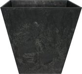 Bloempot/plantenpot gerecycled kunststof/steenpoeder zwart dia 25 cm en hoogte 25 cm - Binnen en buiten gebruik