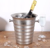 Decopatent® RVS ijsemmer - Champagne ijs emmer met handvat - Champagnekoeler - Drankemmer - Wijnkoeler - 26x22x22.5 Cm - Zilver