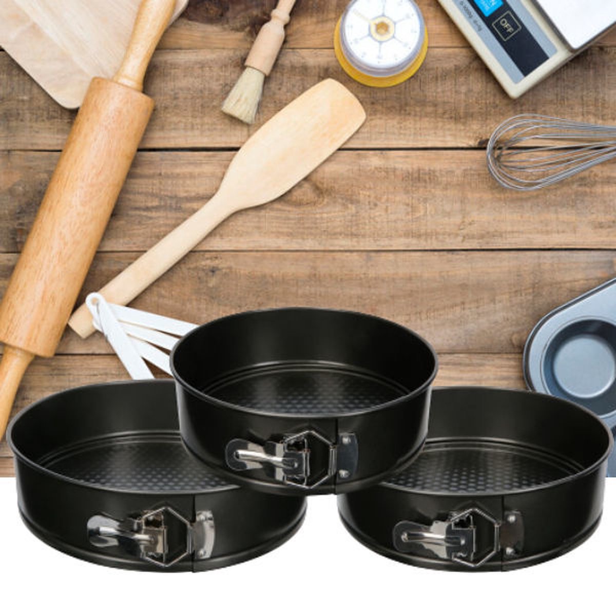 Ronde Springvormen Bakvorm Set - SET van 3 Stuks (Ø22 Ø24.5 Ø26cm) - Bakvormen Rond - Metaal - Cakevorm & Taartvorm – foto 5