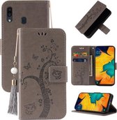 Voor Samsung Galaxy A20/A30 Reliëf Lucky Tree Horizontale Flip Lederen Case met Houder & Kaartsleuf & Portemonnee & Lanyard (Grijs)
