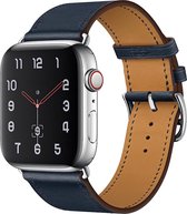 Apple Watch 42/44MM Leren Bandje - Leer - Horloge Bandje - Polsband - Kunstleer - Apple Watch 1 / 2 / 3 / 4 / 5 / 6 / SE - Donkerblauw