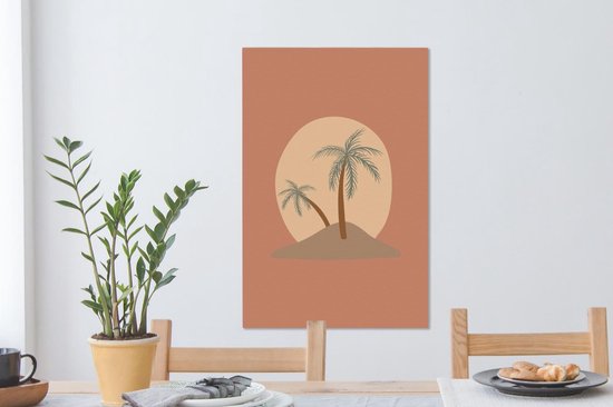 Toile Peinture Palmier - Pastel - Rouge - Soleil - 60x90 cm - Décoration murale