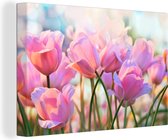 Canvas Schilderij Tulpen - Roze - Lente - 60x40 cm - Wanddecoratie