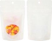 White Kraft Stand Up Zipper Pouch Bag 8 x 5 x 13 cm with Oval Window + Hang Hole (100 Pieces)