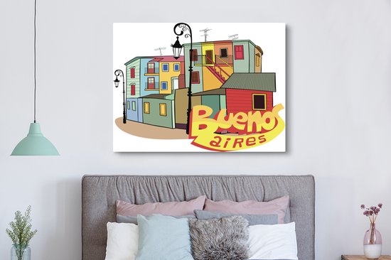 Illustration du quartier de La Boca à Buenos Aires toile 160x120 cm - Tirage photo sur toile (Décoration murale salon / chambre) XXL / Groot format!