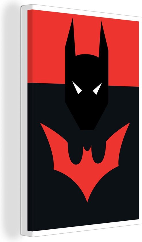 Canvas schilderij 90x140 cm - Wanddecoratie Illustratie van Batman op een rode achtergrond - Muurdecoratie woonkamer - Slaapkamer decoratie - Kamer accessoires - Schilderijen
