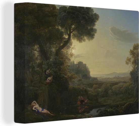 Canvas Schilderij Landschap met Narcissus en Echo - schilderij van Claude Lorrain - 40x30 cm - Wanddecoratie